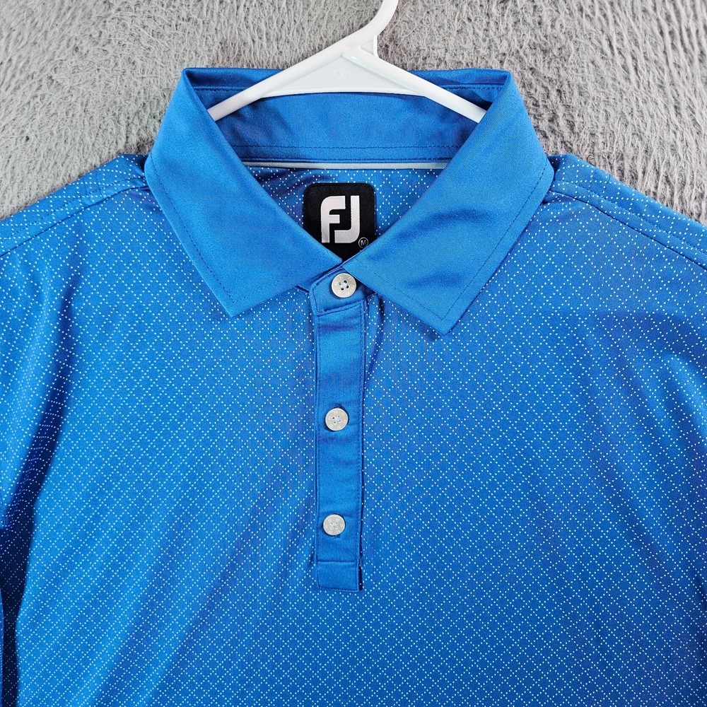 Footjoy FJ Polo‎ Shirt Men Medium Short Sleeve Geometric White Blue
